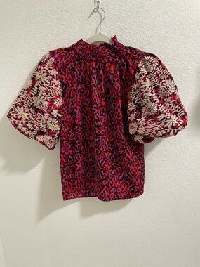 THML Embroidered Puff-Sleeve Blouse NEW